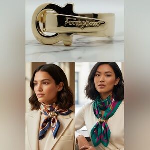 Salvatore Ferragamo Gold Tone Scarf Buckle Ring